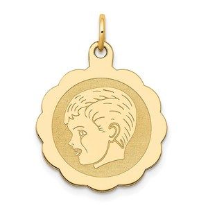 14k Yellow Gold Boy Head on .013 Gauge Engravable Scalloped Disc Charm